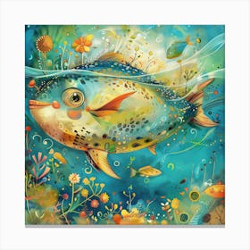 A Fish With Flowers And Plants On It Canvas Print