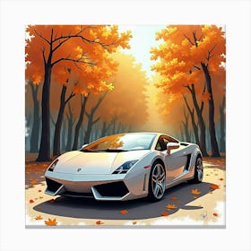 Watercolor Lamborghini Gallardo Parked In An Autumn Forest 1 1 Canvas Print