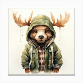 Watercolour Cartoon Moose In A Hoodie 1 Canvas Print