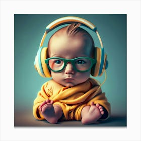 Baby With Headphones Canvas Print