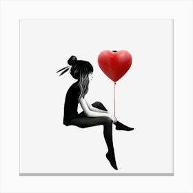 Sad Girl Holding A Red Balloon Canvas Print