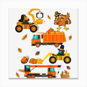 Kids Construction Vehicle Thanksgiving Crane Truck Boys Turkey Canvas Print