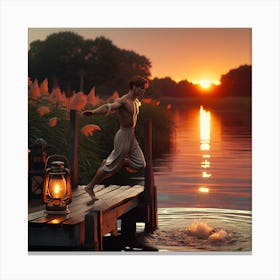 Man Jumping Into River Canvas Print