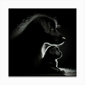 Silhouette Of Dog And Puppy Canvas Print