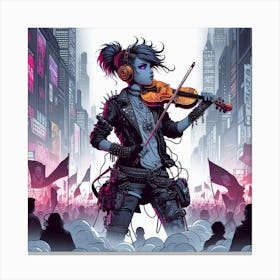 Violinist In A City Canvas Print