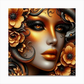 Woman With Snakes And Flowers Canvas Print