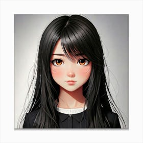 Firefly Cute, 10 Year Old, Anime, Girl, Long Hair, Straight, Black Hair, Reddish Brown Eyes, Pale Sk (8) Canvas Print