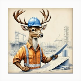 Deer In Hard Hat 1 Canvas Print