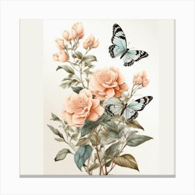 Roses And Butterflies Canvas Print