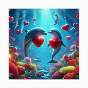 Dolphins In Love Canvas Print