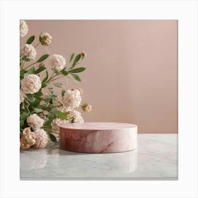 Pink Marble Vase With Flowers Canvas Print