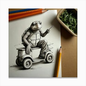 Turtle On A Scooter 1 Canvas Print