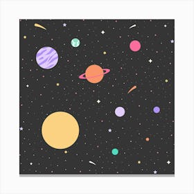 Solar System Cheerful Square Canvas Print