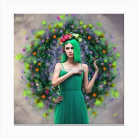 Beautiful Girl In Green Dress Canvas Print