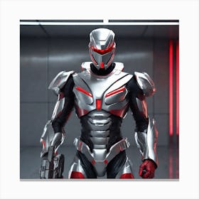 A Futuristic Warrior Stands Tall, His Gleaming Suit And Shining Silver Visor Commanding Attention 4 Canvas Print
