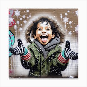 Child Catching Snowflakes Canvas Print