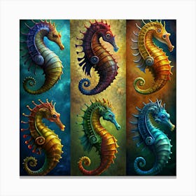 Six Colorful Seahorses Canvas Print