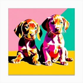 Vizsla Pups, This Contemporary art brings POP Art and Flat Vector Art Together, Colorful Art, Animal Art, Home Decor, Kids Room Decor, Puppy Bank - 132nd Canvas Print
