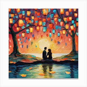 Couple Under Lanterns Love Art Print Canvas Print