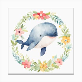 Floral Baby Whale Nursery Illustration (4) Canvas Print