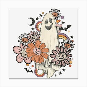 Retro Halloween Flower Ghost Vintage Floral Ghost Autumn Canvas Print