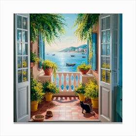 Open Window With Cat Matisse Style Amalfi Coast (4) 1 Canvas Print