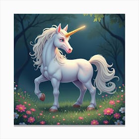 A Majestic Unicorn With A Sparkling Horn In A Mystical Meadow 1 Canvas Print