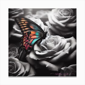 Butterfly On Roses Canvas Print