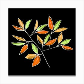Floral Branches Orange Green On Black 2 Canvas Print