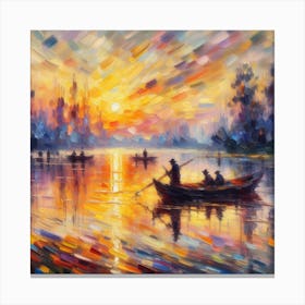 A Splash of Color: An Impressionist Painting of a Sunset with Various Shades of Orange, Yellow, Pink, and Purple Canvas Print