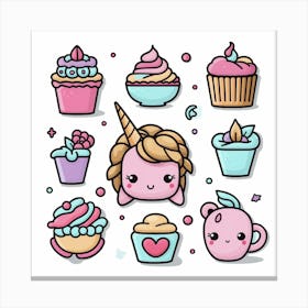 Cute Unicorns And Cupcakes Canvas Print