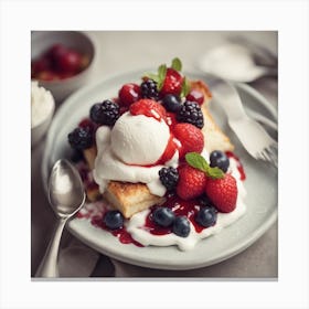 French Toast With Berries And Cream Canvas Print