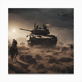 Army Tanks In The Desert Canvas Print