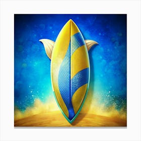 Yellow And Blue Surfboard On Sandy Beach Canvas Print