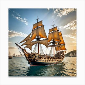 Sailing Ship At Sunset 1 Canvas Print