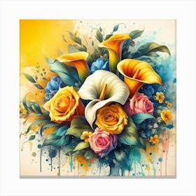 A beautiful and distinctive bouquet of roses and flowers 4 Canvas Print