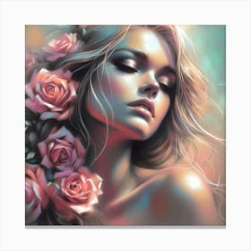 Beautiful Woman With Roses 1 Canvas Print