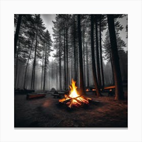 Campfire In The Forest 5 Canvas Print