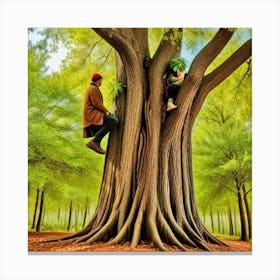 Two People In A Tree Canvas Print