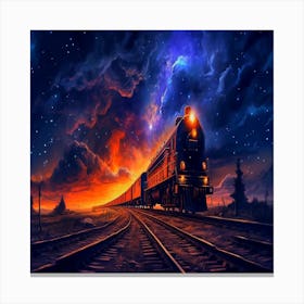 Train In The Night Sky, drawing night train rides drawing night train rides vibrant colors generative ai Canvas Print