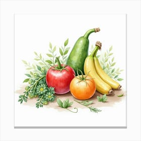 Elegant Watercolor Scene Of Fresh Produce With A Graceful Arrangement 1 Canvas Print