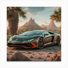 Sophisticated Designed Lamborghini Sport Car time traveled to a prehistorical world Canvas Print