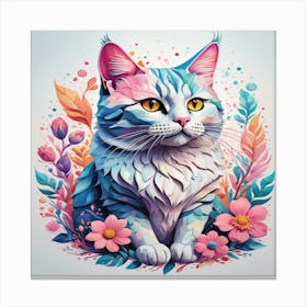 Cat With Flowers Canvas Print