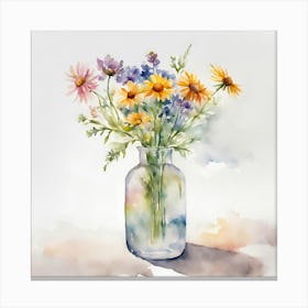 Watercolor Flowers In A Vase Canvas Print