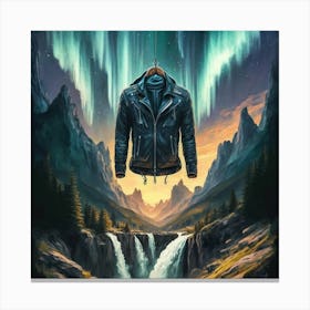 Leather Jacket Hanging In The Air Amidst Canvas Print