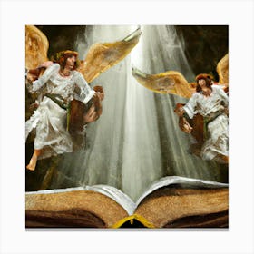 Armed Archangels Flying Out Of The Bible In Glory Canvas Print