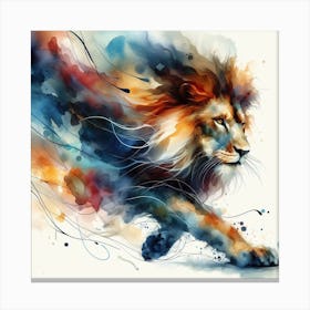 Experience The Beauty And Grace Of A Lion In Motion With This Dynamic Watercolour Art Print 2 Canvas Print