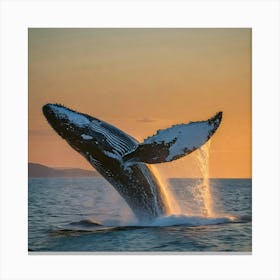 Humpback Whale Breaching At Sunset 23 Canvas Print