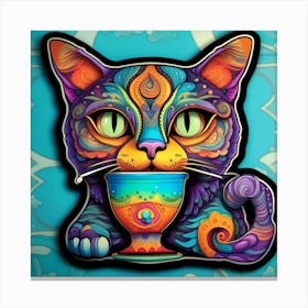 Psychedelic Cat Whimsical Psychedelic Bohemian Enlightenment Print 2 Canvas Print