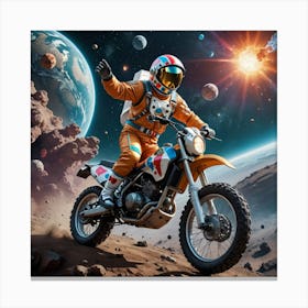 Astronaut Riding A Motorcycle In Space 1 Canvas Print